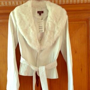 bebe White Faux Fur Collar Jacket